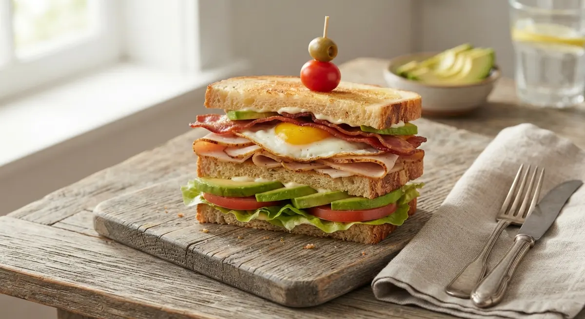 Turkey Bacon Egg Avocado Club Sandwich